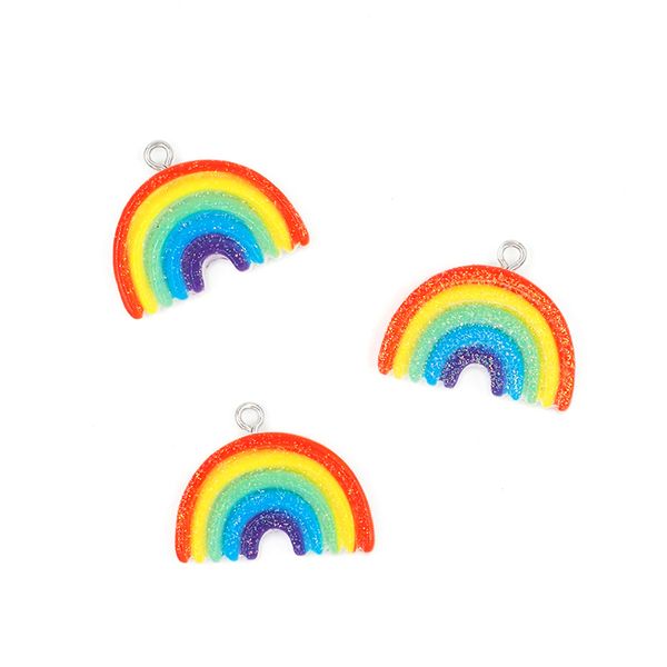 RAINBOW GLITTER ACRYLIC CHARMS 6PCS