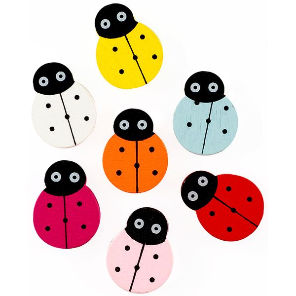 BEAD WOOD  2.5CM LADYBIRDS ASST 15PC