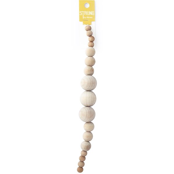 Bead Wood Round Ball Natural 17Pc