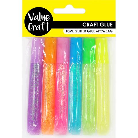 CRAFT GLITTER GLUE SET FLURO 10ML 6PCS