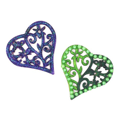 WOOD FLORAL HEARTS NATURAL 6PCS