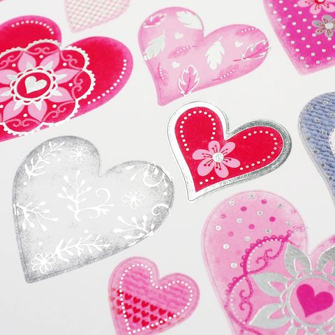 STICKERS FOIL HEARTS AND FEATHERS 1SH