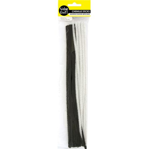 CHENILLE STICKS BLK-WH 60PCS