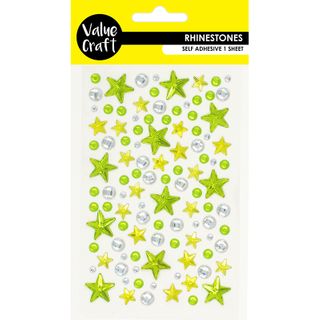 CRAFT RHINESTONE STARS  GREEN SILVER 1SH