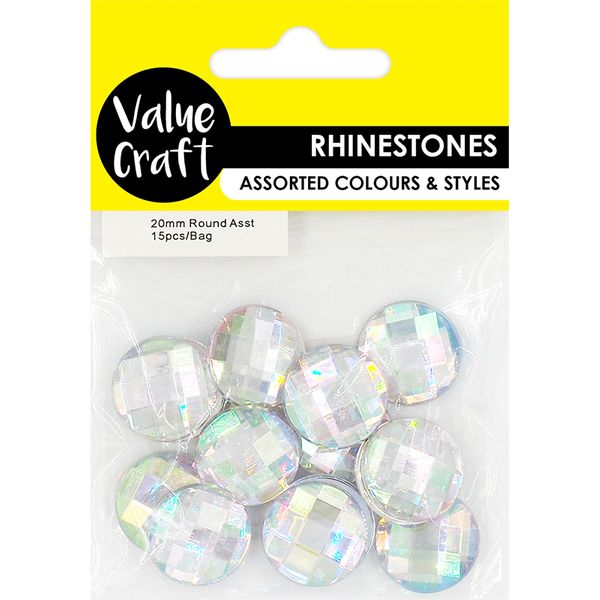 RHINESTONES ROUND 20MM  ASST AB 15PCS