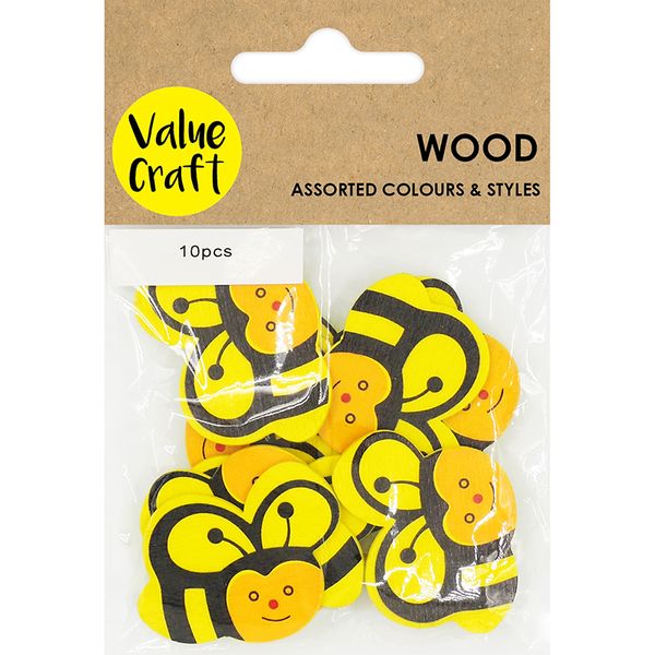 EMB WOOD BEES YELLOW-BLK 10PCS