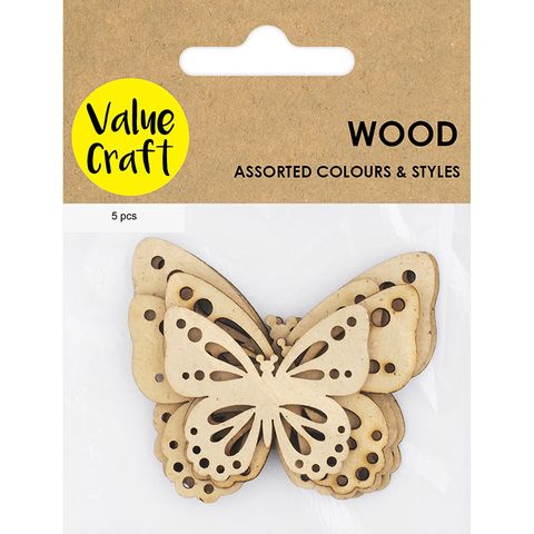 WOOD SHAPES BUTTERFLIES 5PCS