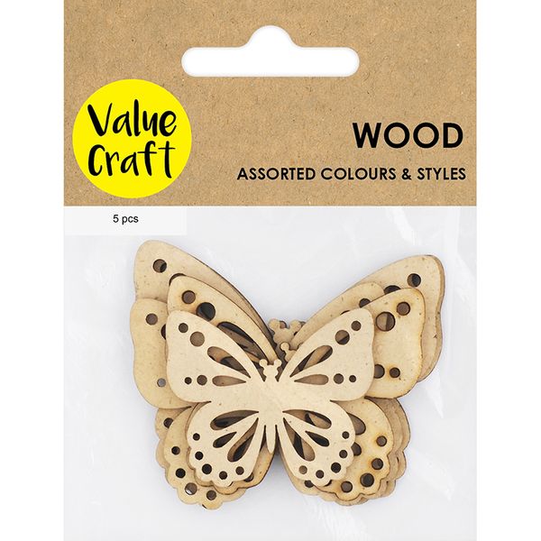 WOODEN SHAPES BUTTERFLIES 5PCS