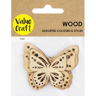 WOOD SHAPES BUTTERFLIES 5PCS