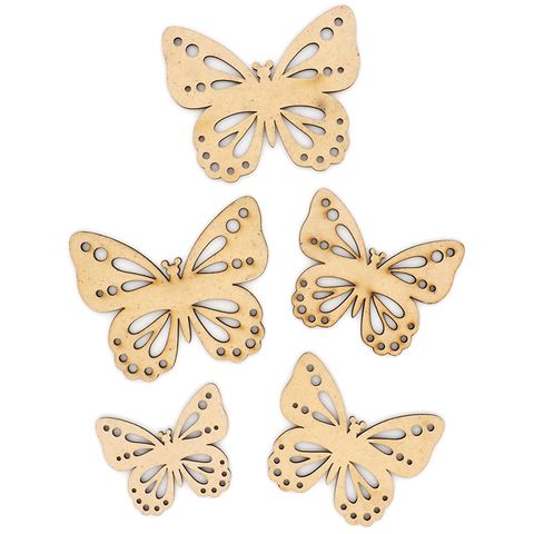 WOOD SHAPES BUTTERFLIES 5PCS