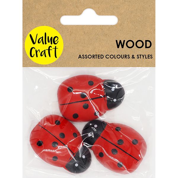 EMB WOOD LADYBUG LARGE RED-BLK 3PC