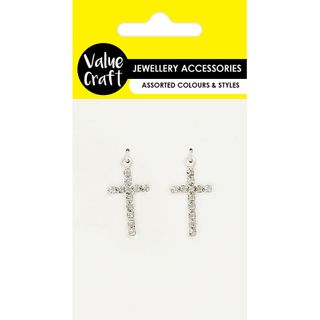 JF 3.5CM DIAMANTE CRUCIFIX SILVER 2PC