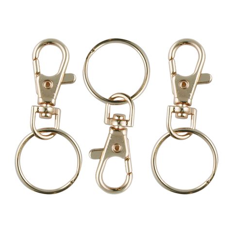 JF KEY RING W SWIVEL CLASP GOLD 3PCS