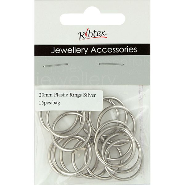 Jf Feature Plastic Rings 20Mm Slv 15Pcs