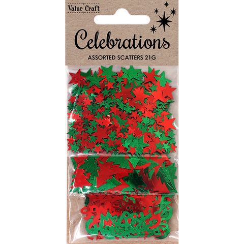XMAS SCATTERS STAR TREE TEXT RD-GRN 21G