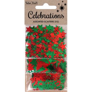 XMAS SCATTERS STAR TREE TEXT RD-GRN 21G