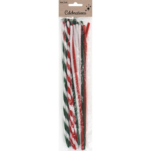 XMAS CHENILLE  RED GREEN WHT CANDY 30PCS