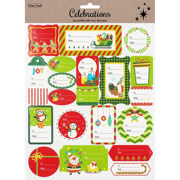 XMAS GIFT TAG STICKERS GREEN RED 1SH