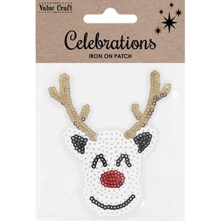XMAS IRON ON SEQUIN PATCH REINDEER 1PC