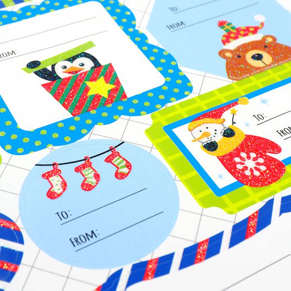 XMAS GIFT TAGS STICKERS BLUE GREEN 1SH