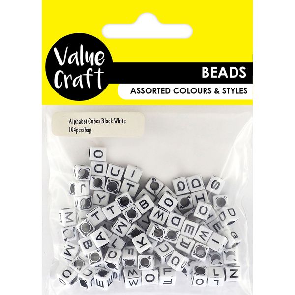 BEAD PLASTIC ALPHABET CUBES W-B 104PCS