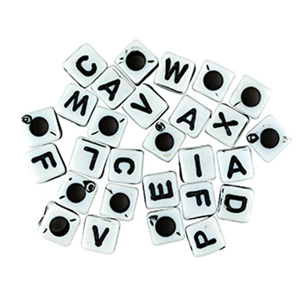 ALPHABET CUBE BEADS WHITE BLACK 104PCS