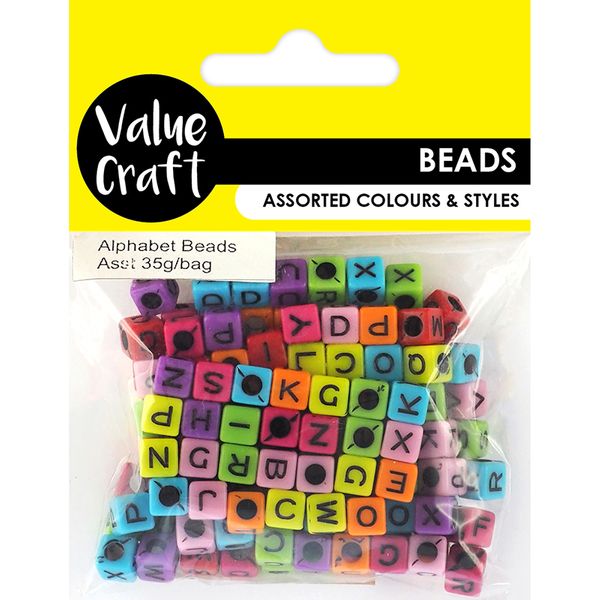 ALPHABET BRIGHT COLOURED BEADS ASST 35G