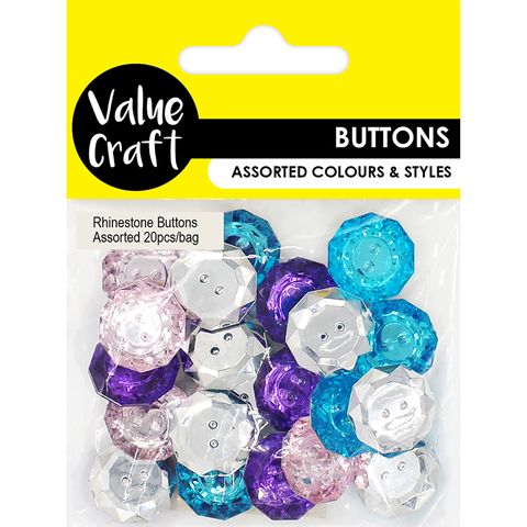 BUTTON RHINESTONE PASTEL 20PCS