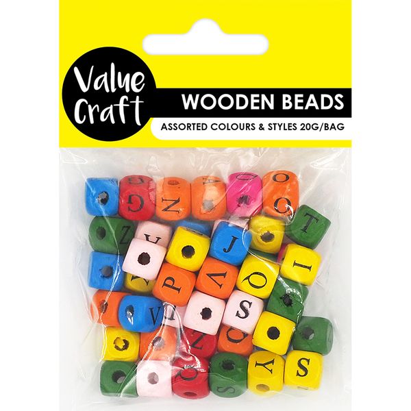 CRAFT WOODEN ALPHABET CUBE BEAD ASST 20G