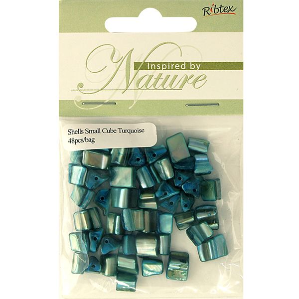 Bead Shell Cube Small Turquoise 48Pcs