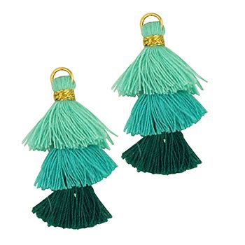 Tassels Triple Aqua Turquoise Green 2Pcs