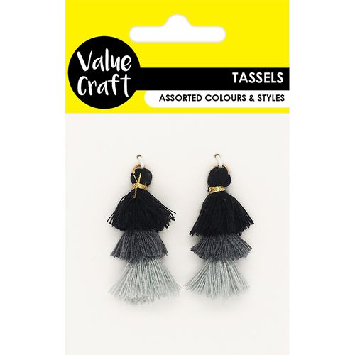 Tassels Triple Black Grey Silver 2Pcs