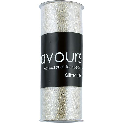 Ribbon Glitter Tulle 15.2cmx9.1m Ivory
