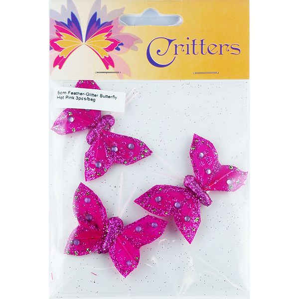 Butterfly Feather Glitter 5cm Hot Pink