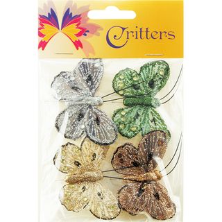 Butterfly Glitter 4cm Gold Silver 4Pcs