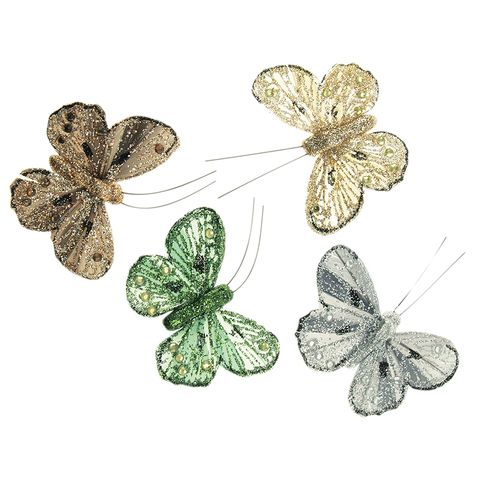 Butterfly Glitter 4cm Gold Silver 4Pcs