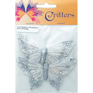 Butterfly Rhinestone 10cm Silver 2Pcs