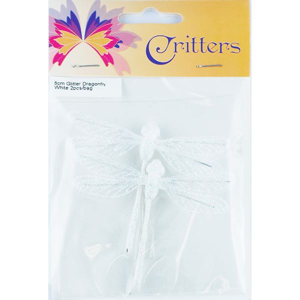 Butterfly Glitter 8cm White 2Pcs