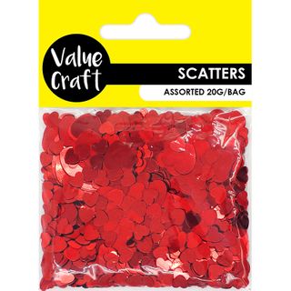 CRAFT SCATTER HEART 2 SIZES RED 20G