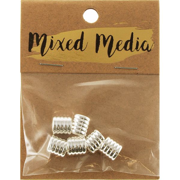 Metal Indent Tube 11mmx10mm Silver 6Pcs