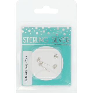 Sterling Silver Round Stud With Loop 2Pc