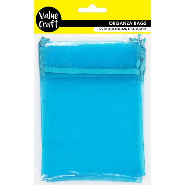 ORGANZA SMALL 17CMX12.5CM TURQUOISE 5PCS