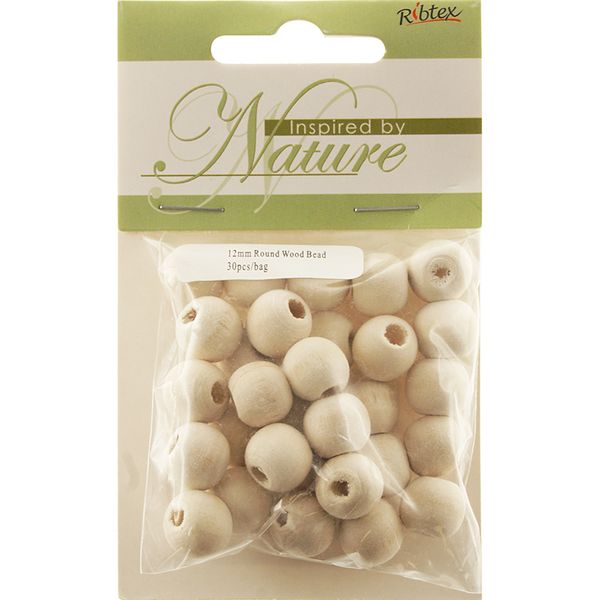 Bead Wood 12mm Round Natural Non Varnish