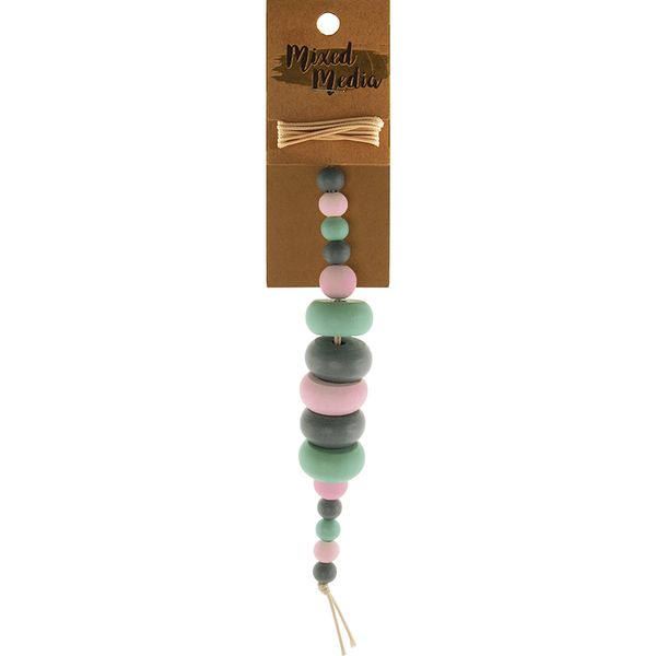 Bead Wooden Donut Pink Mint Grey 15Pcs