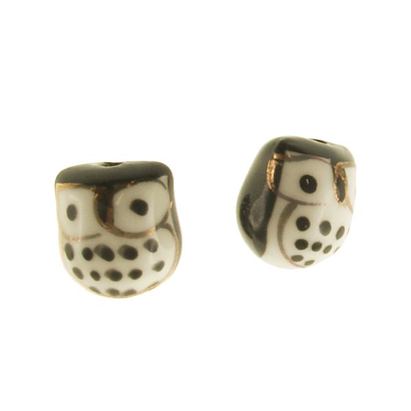 Bead Ceramic Owl 15mm Brown 4Pc