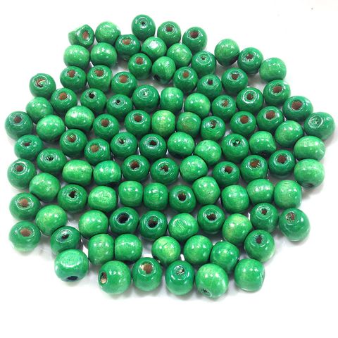 Wood Beads Round 10mm Green Pkt 100