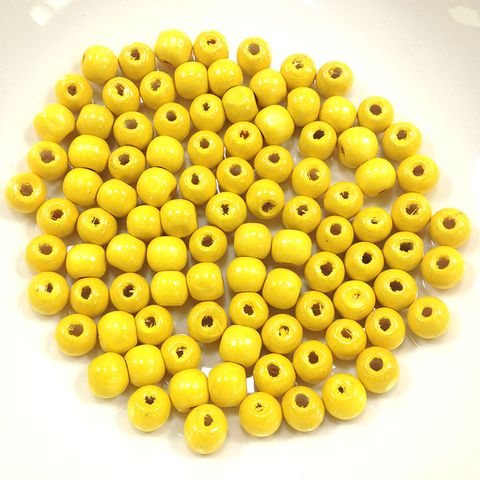 Wood Beads Round 10mm Yellow Pkt 100