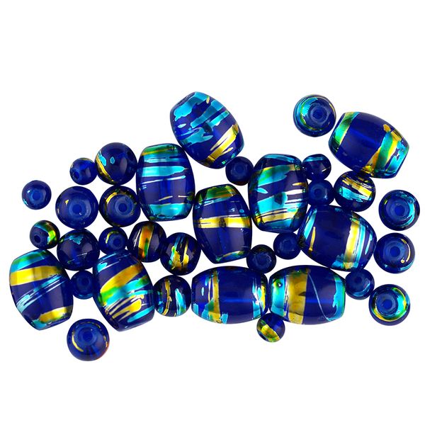 Bead Glass Metallic Stripe Cobalt 50Pcs