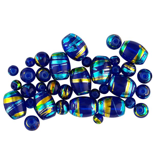 Bead Glass Metallic Stripe Cobalt 50Pcs Arbee Craft