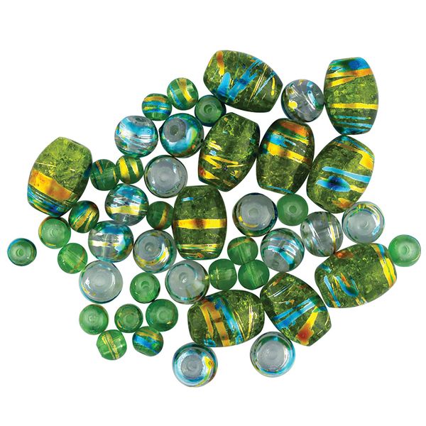 Bead Glass Metallic Stripe Lime 50Pcs